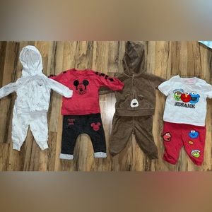 Set of 4 Baby Boy Outfits (Teddy Bear, Mickey, Sesame Street) size 3-6m